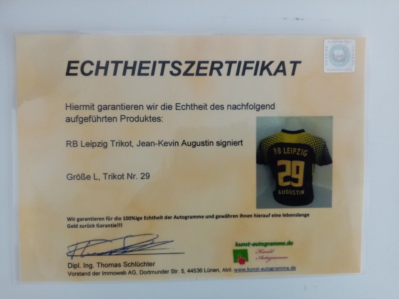 RB Leipzig jersey Augustin signed Coa autograph football red bull nike new l