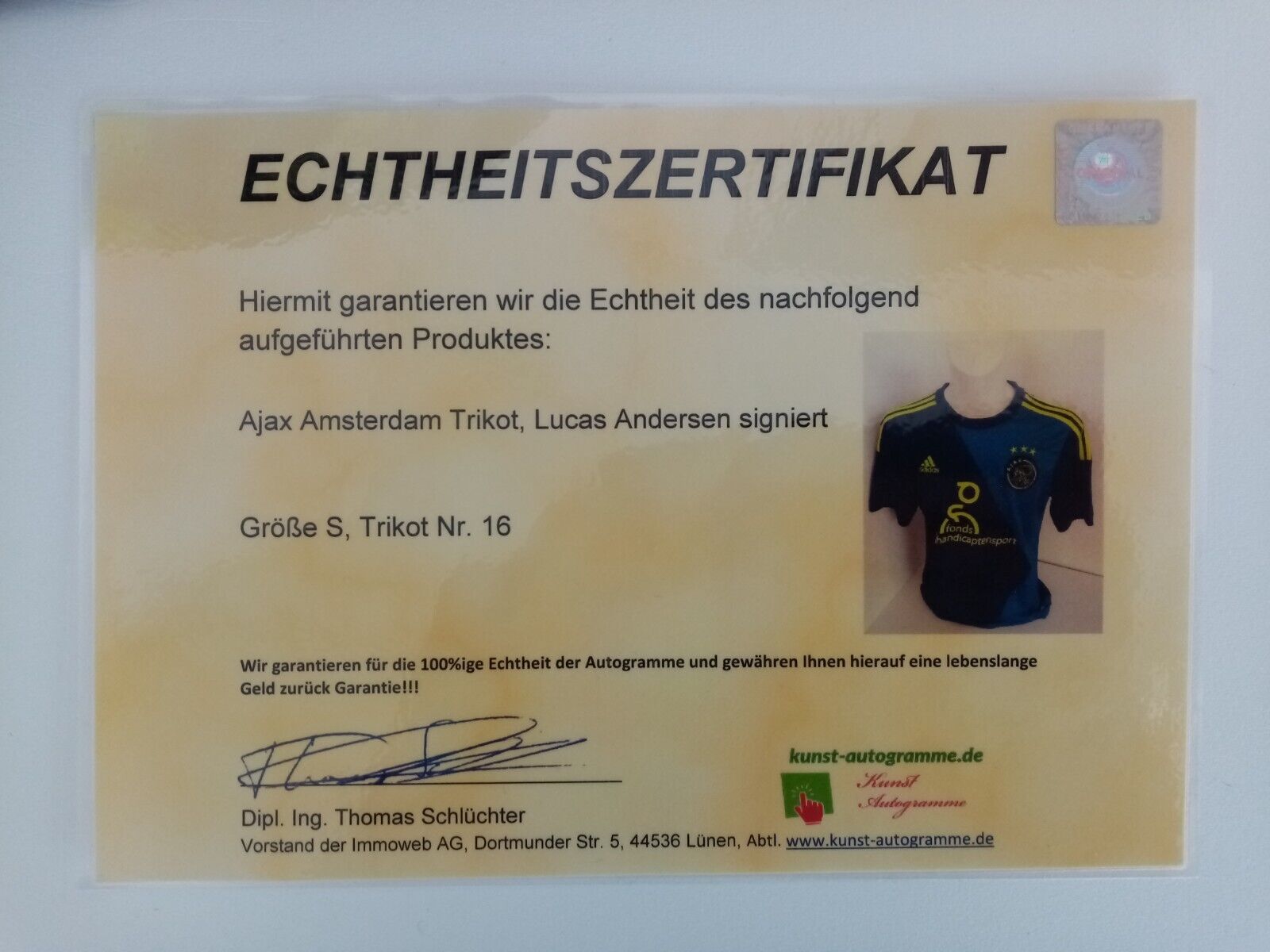 Ajax Amsterdam jersey Andersen signed autograph Adidas Holland Netherlands S