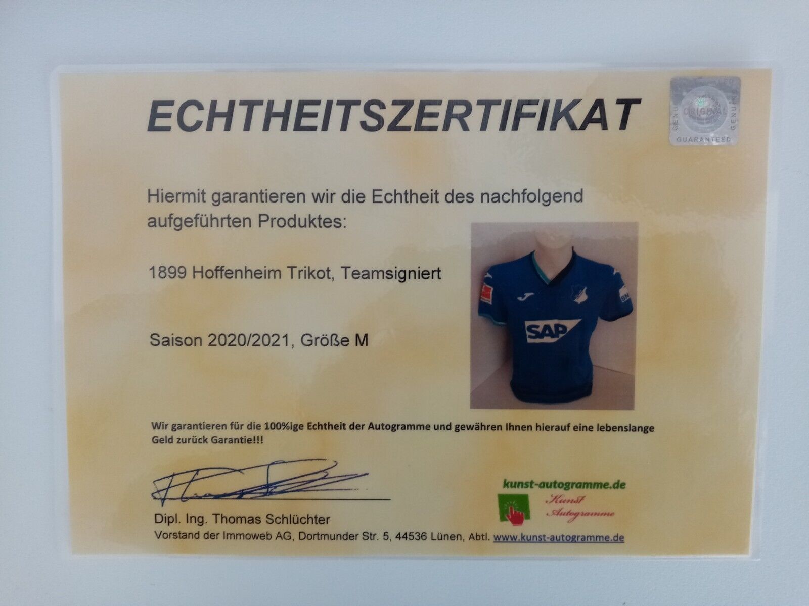 1899 Hoffenheim jersey 20/21 team signed autograph football bundesliga joma m