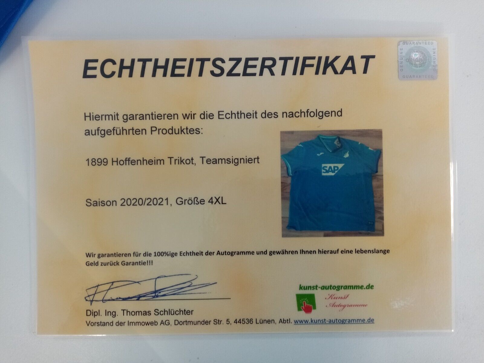 1899 Hoffenheim jersey 20/21 team signed autograph football bundesliga joma 4xl