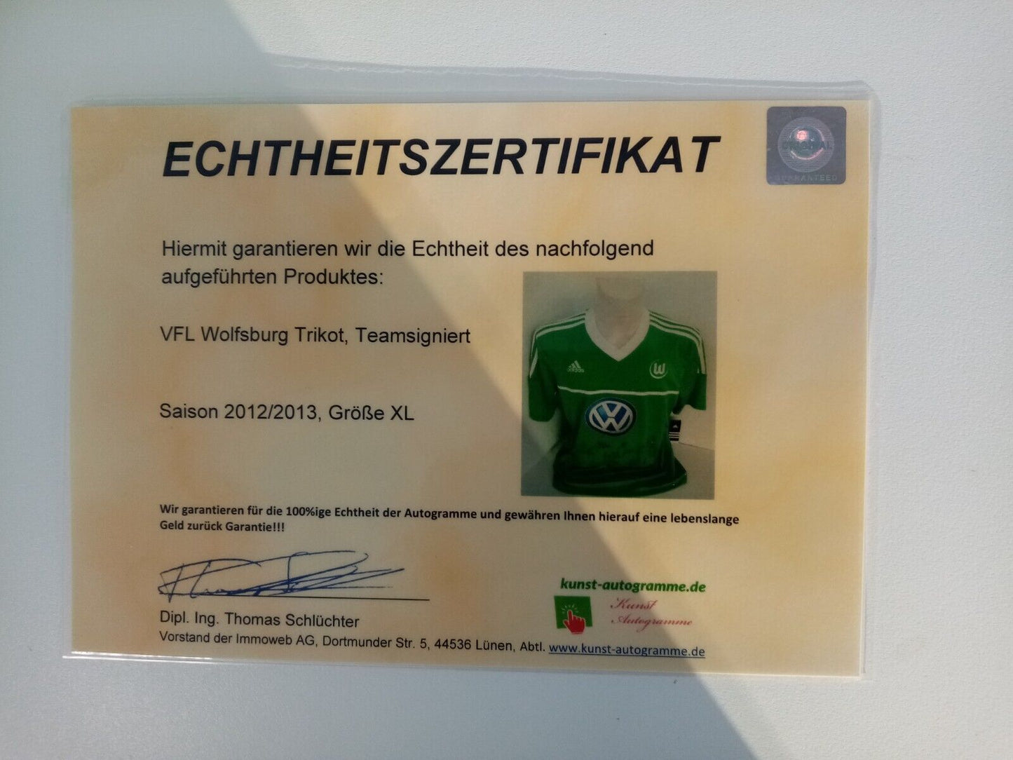 VfL Wolfsburg jersey 2012/2013 team signed COA autograph adidas Bundesliga XL