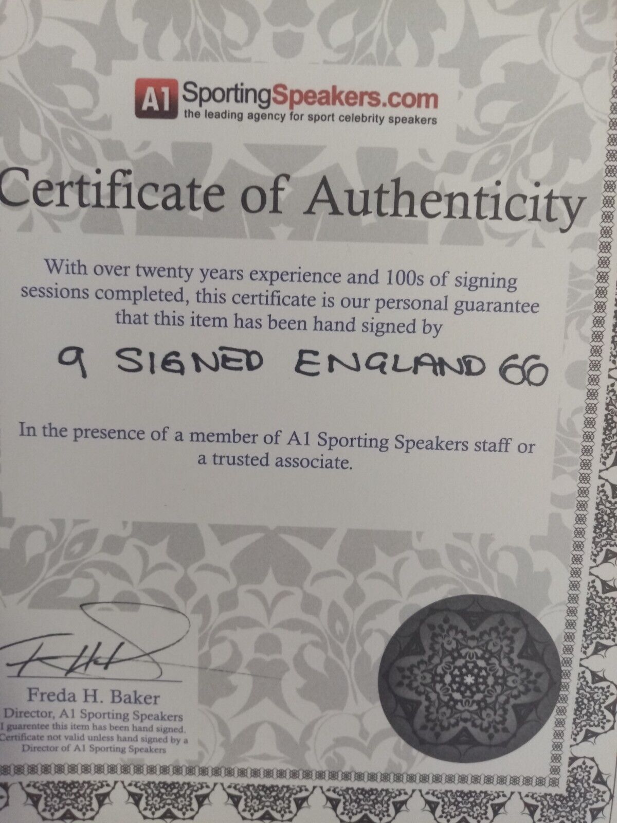 England replica jersey World Cup 1966 9x signed autograph football coa wembley l / xl