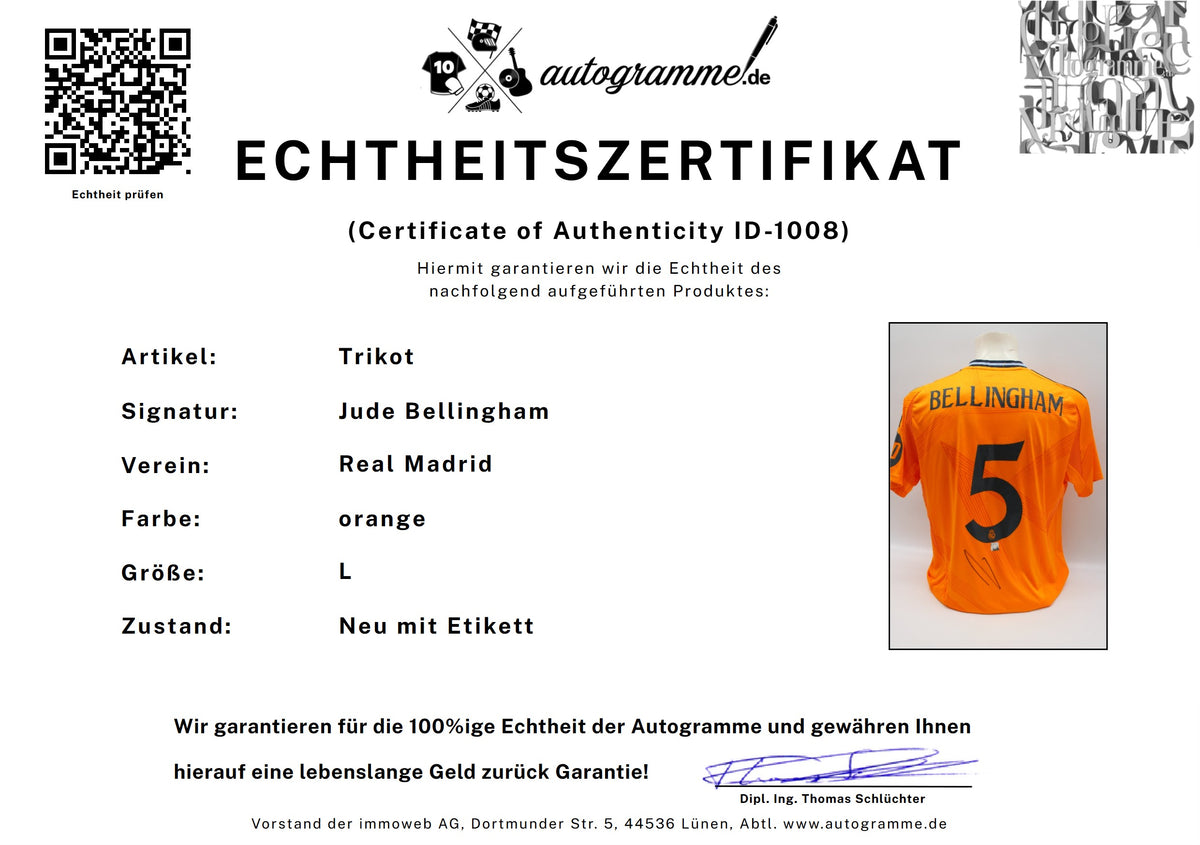 Real Madrid Trikot Jude Bellingham signiert Autogramm zertifiziert L