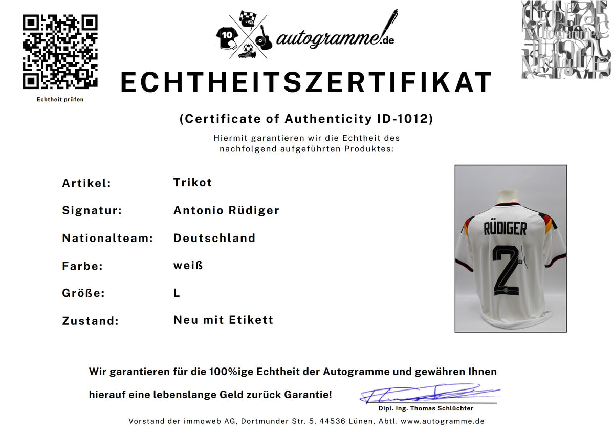 Deutschland Trikot Antonio Rüdiger signiert Autogramm zertifiziert L