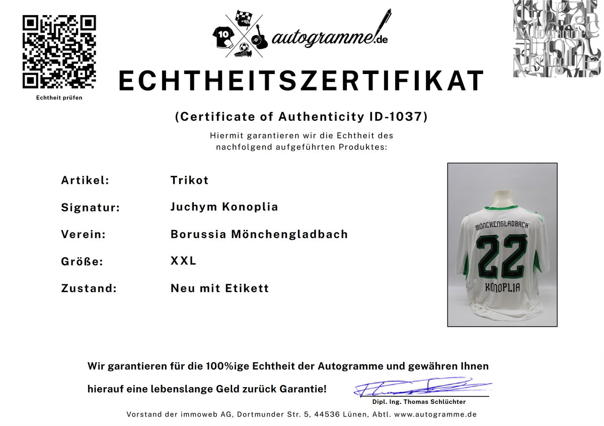 Mönchengladbach 2026/2027 Trikot Juchym Konoplia signiert zertifiziert XXL