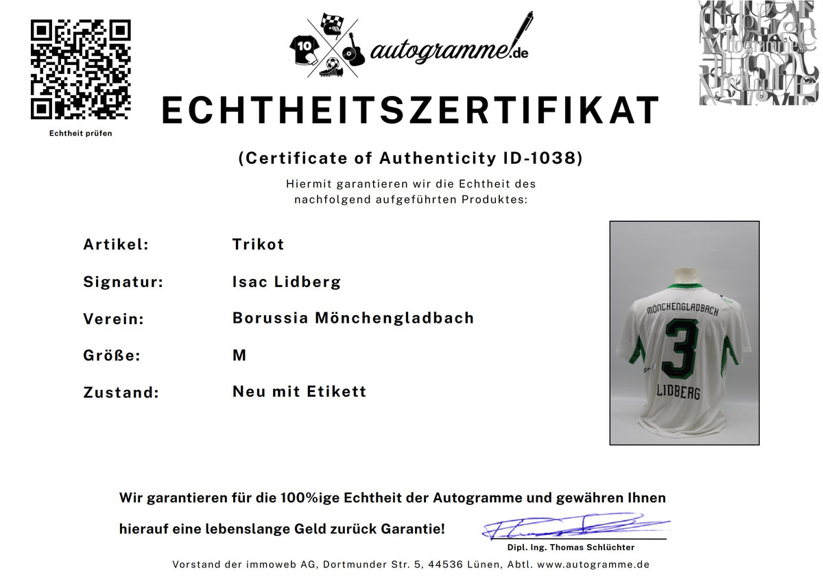 Mönchengladbach 2026/2027 Trikot Isac Lidberg signiert zertifiziert M