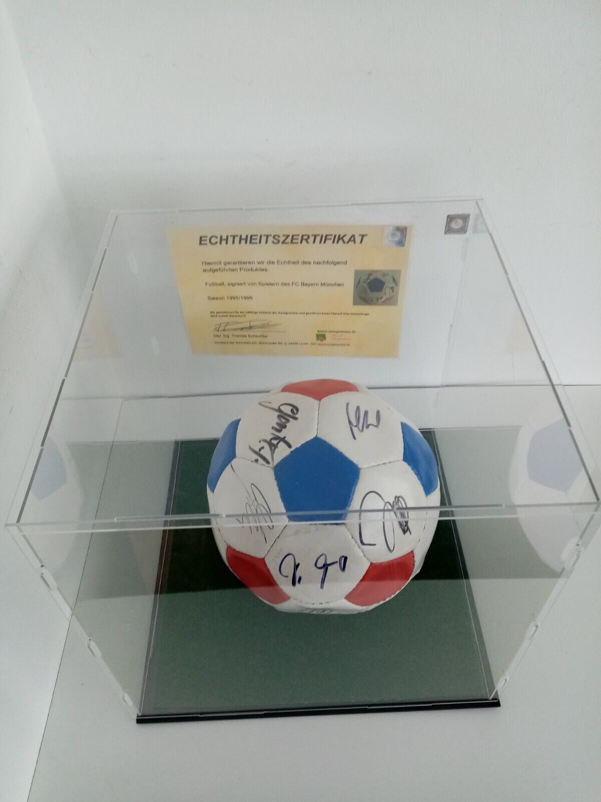 Fußball Bayern München signiert 1995/1996 + Vitrine Unterschrift COA Bundesliga