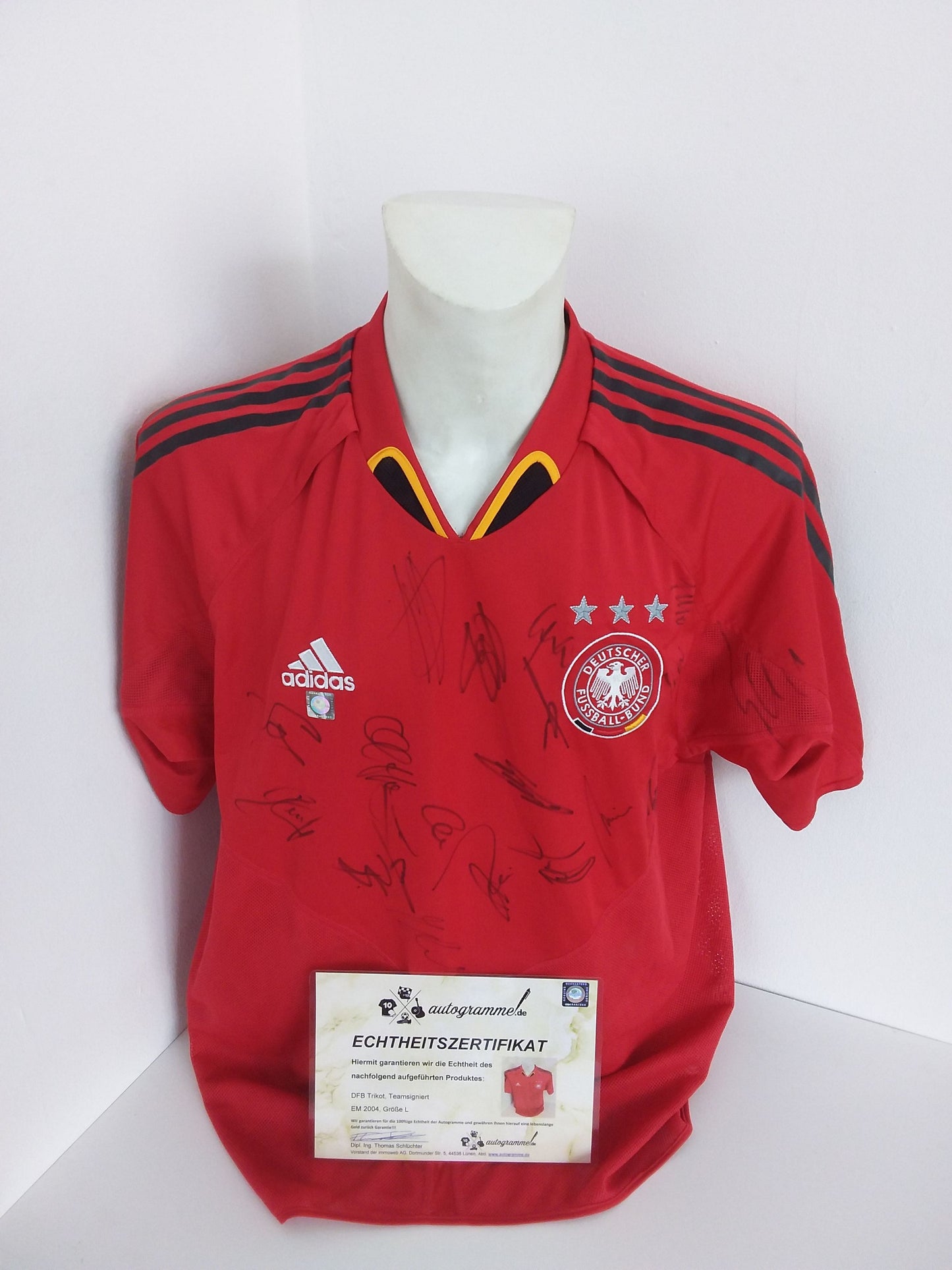 Deutschland Trikot EM 2004 Teamsigniert DFB Fußball Autogramm COA Adidas Neu L