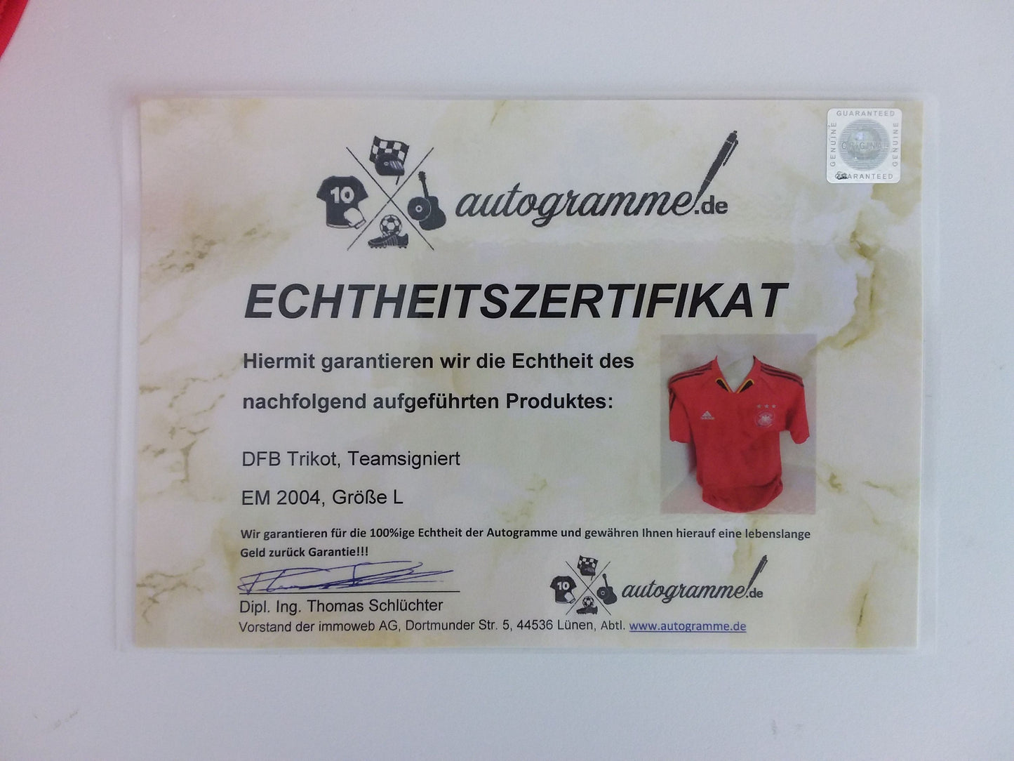 Deutschland Trikot EM 2004 Teamsigniert DFB Fußball Autogramm COA Adidas Neu L