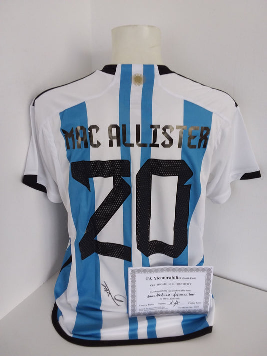 Argentinien Trikot Alexis Mac Allister signiert Weltmeister Adidas COA L