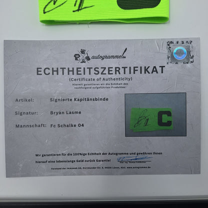 Kapitänsbinde Bryan Lasme signiert im Rahmen Schalke 04 COA grün