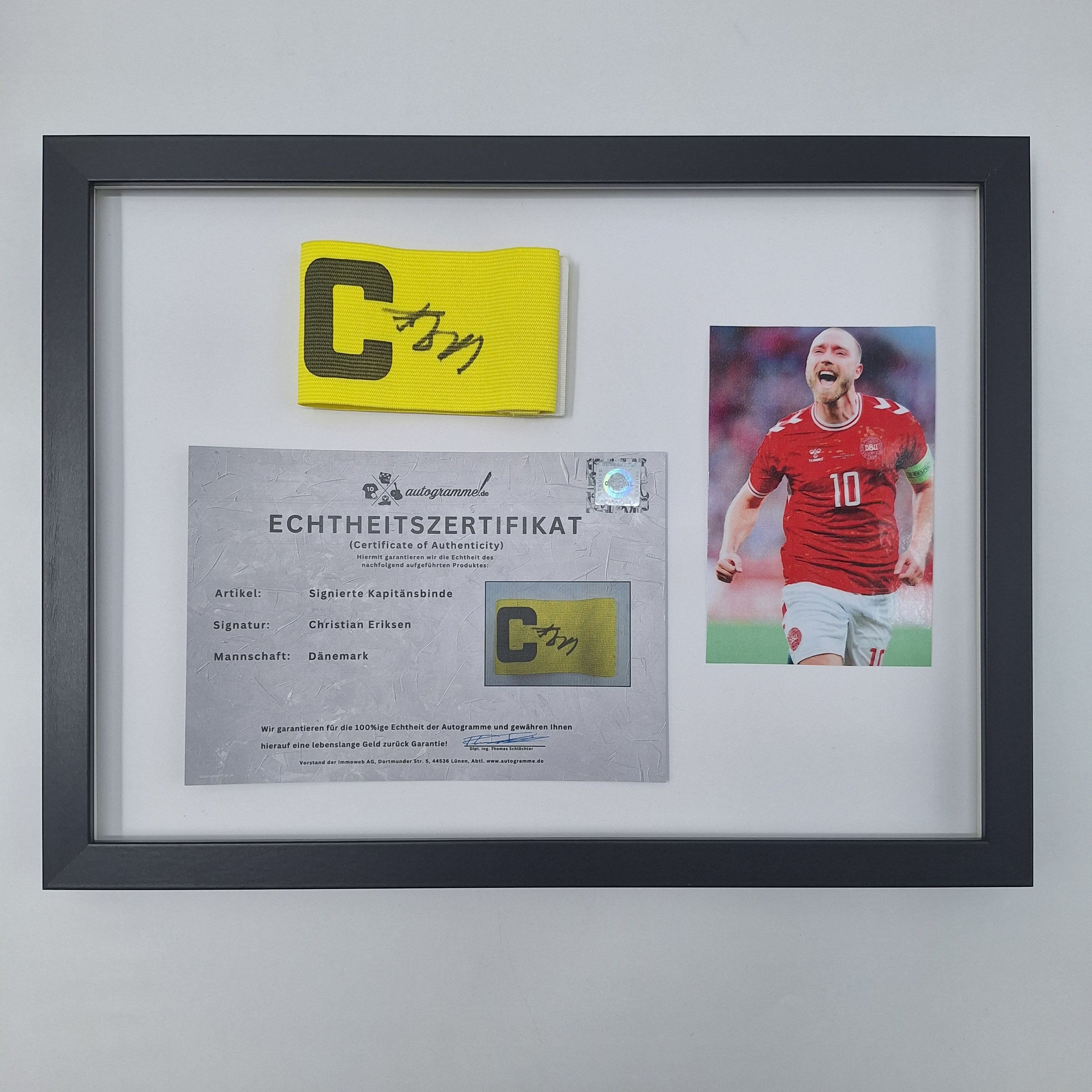 Kapitänsbinde Christian Eriksen signiert im Rahmen Dänemark Autogramm