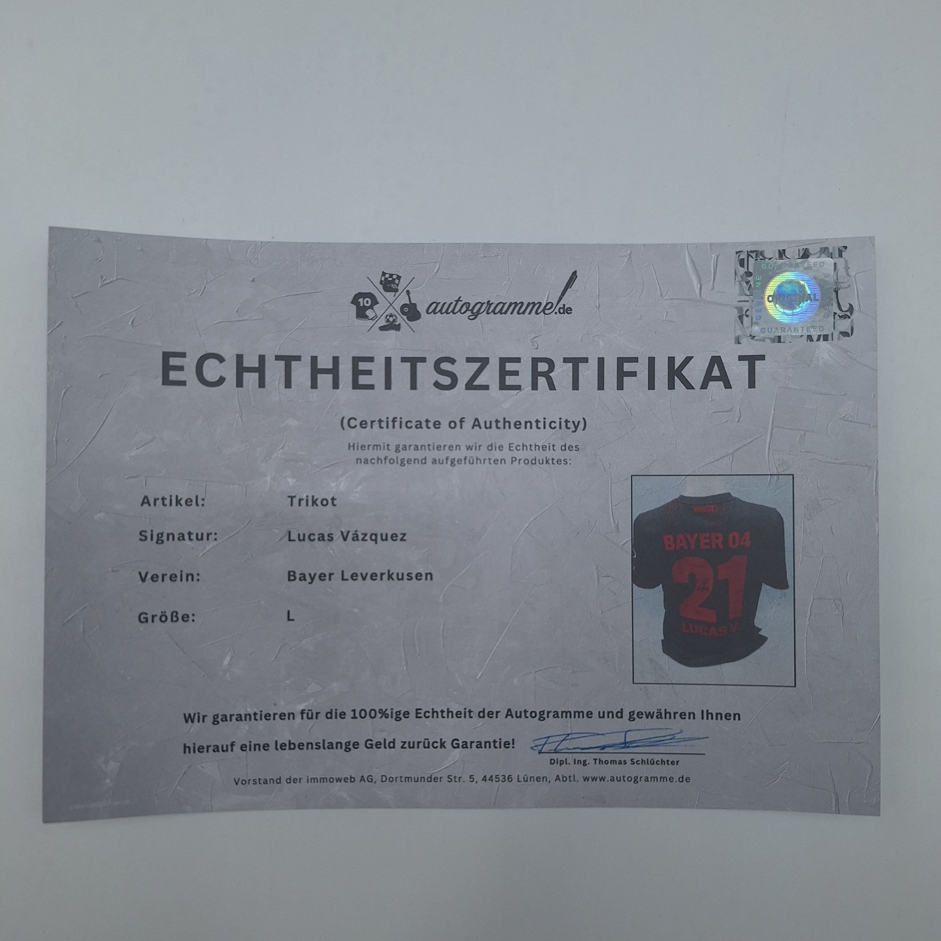 Bayer Leverkusen Trikot Lucas Vazquez signiert New Balance COA Autogramm L