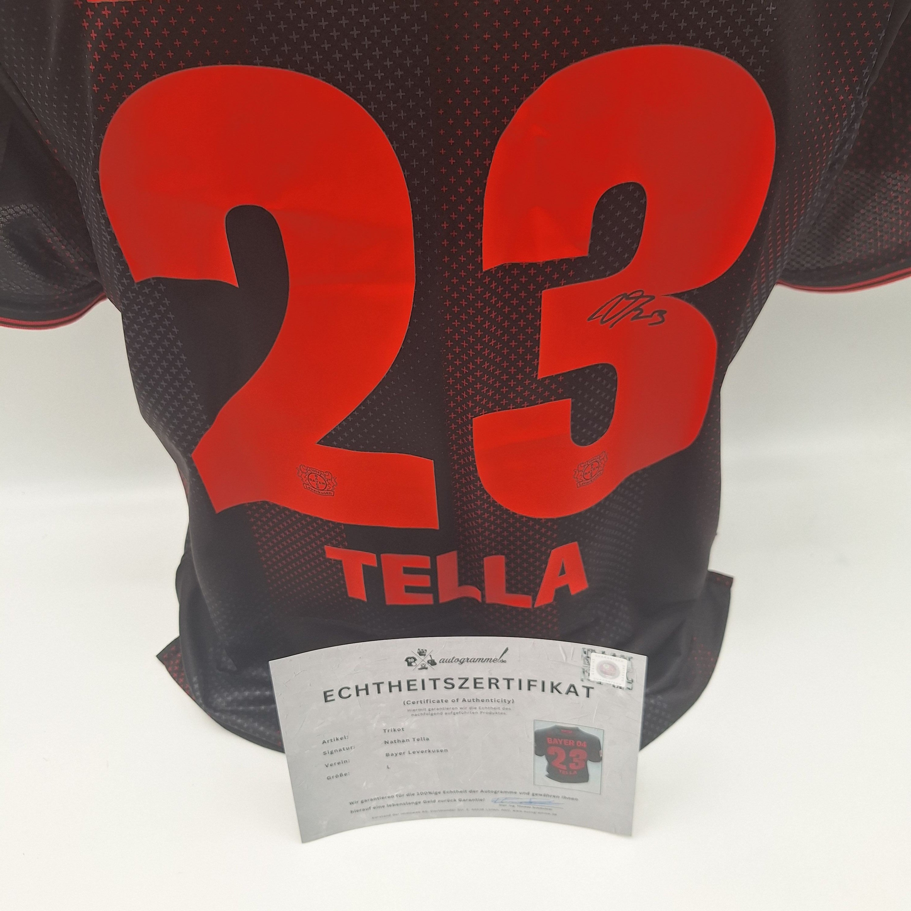 Bayer Leverkusen Trikot Nathan Tella  signiert New Balance COA Autogramm L