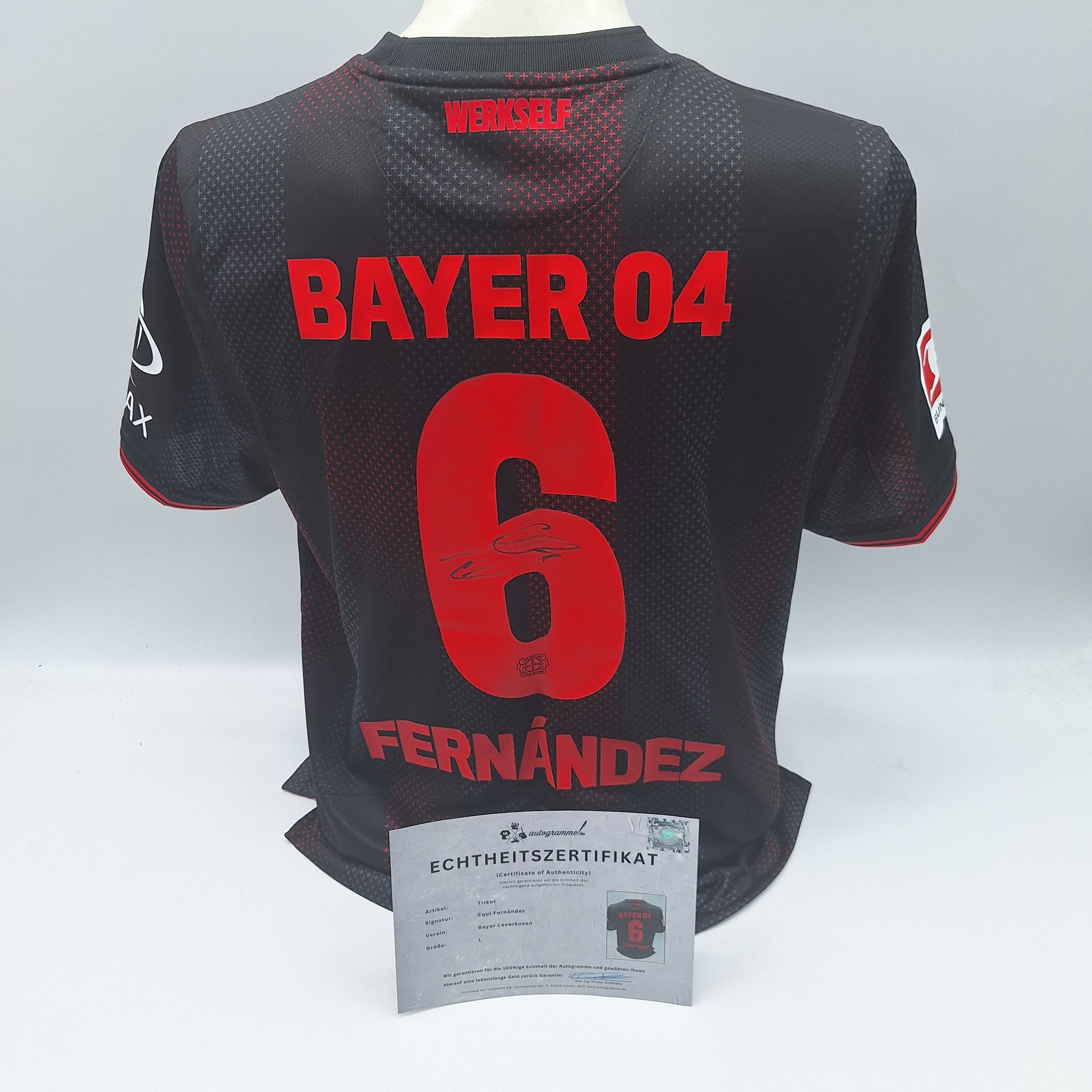 Bayer Leverkusen Trikot Equi Fernandez signiert New Balance COA Autogramm L
