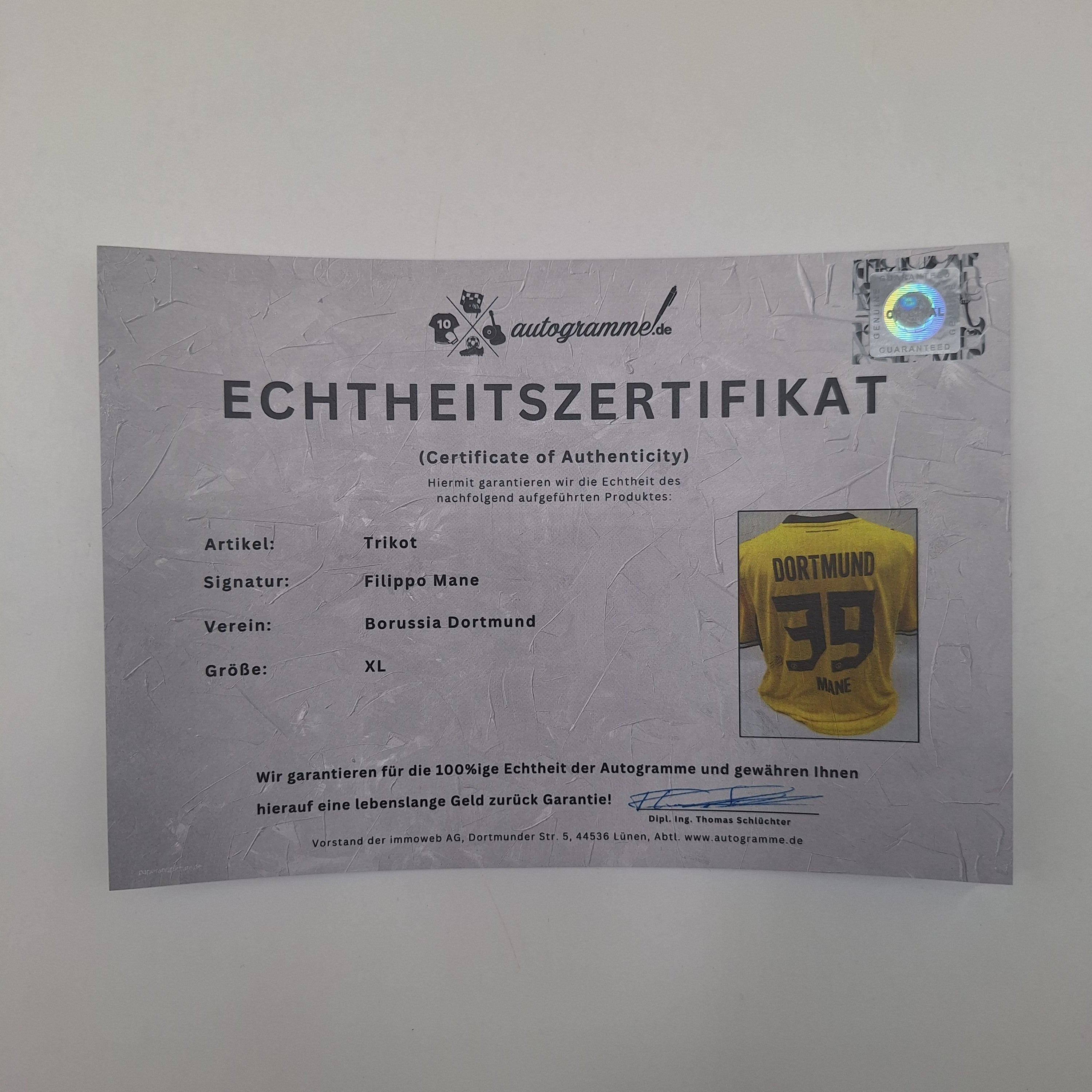 Borussia Dortmund Trikot Filippo Mané signiert BVB Puma XL