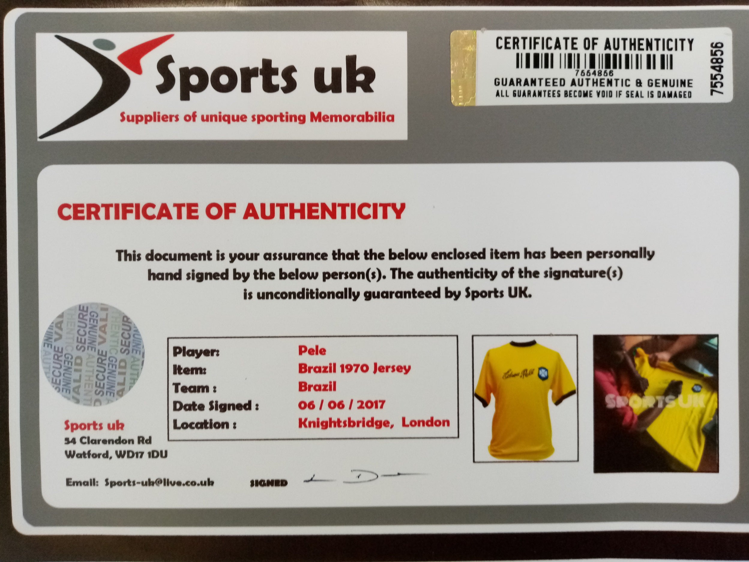 Brazil Repro Trikot Pele signed in the framework of COA Football Neu Edson Brasil M