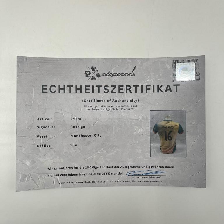 Manchester City Trikot Rodri signiert Autogramm Puma COA neu 164