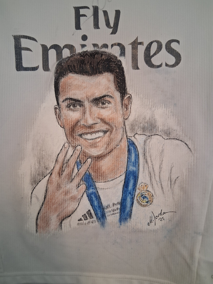 Real Madrid jersey Portrait Ronaldo hand painted and signed in the frame L