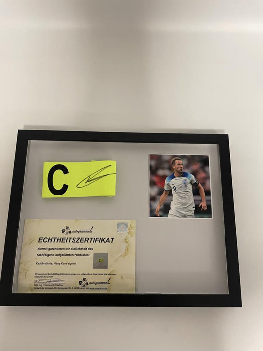 Kapitänsbinde Harry Kane signiert im Rahmen England Autogramm COA