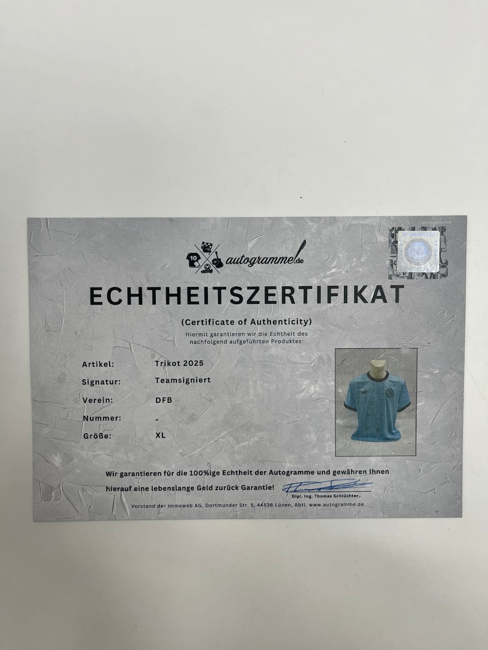 DFB jersey 2025 signed by BVB players autograph Adidas COA XL