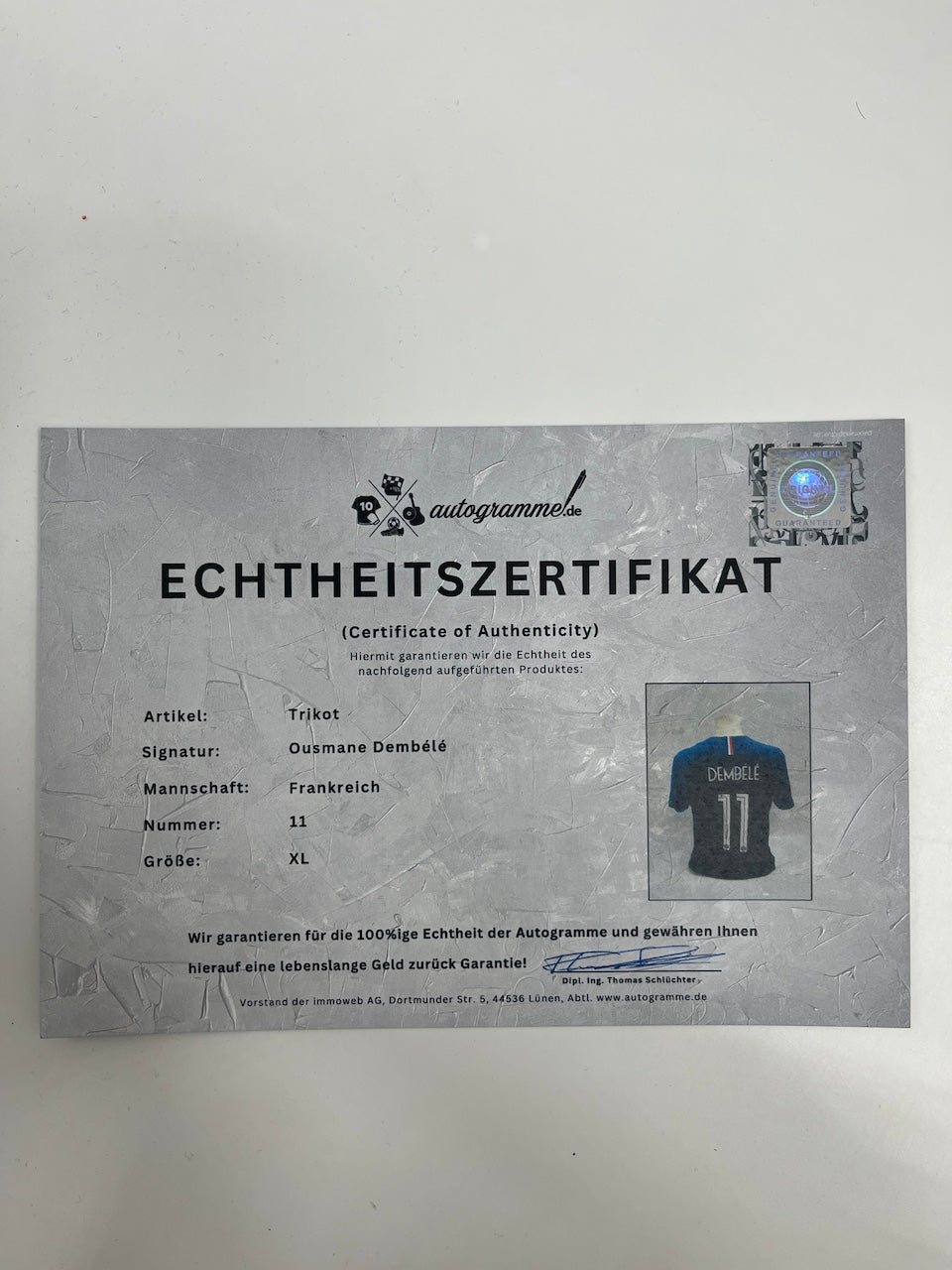 Frankreich Trikot Ousmane Dembele signiert  Nike Autogramme XL