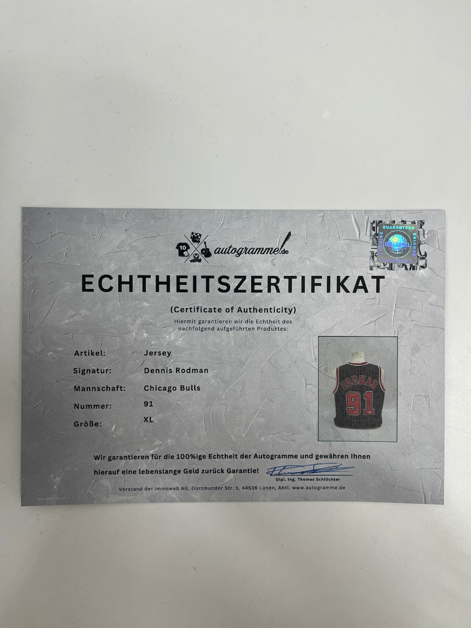 Chicago Bulls Jersey Dennis Rodman Signed NBA Basketball COA XL