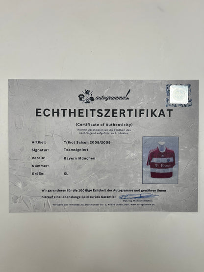 Bayern Munich jersey 2008/2009, team signed, autographed, COA, Adidas XL