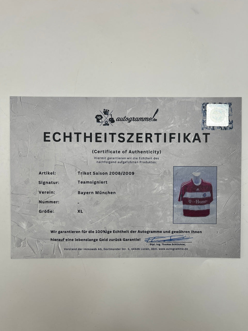 Bayern Munich jersey 2008/2009, team signed, autographed, COA, Adidas XL