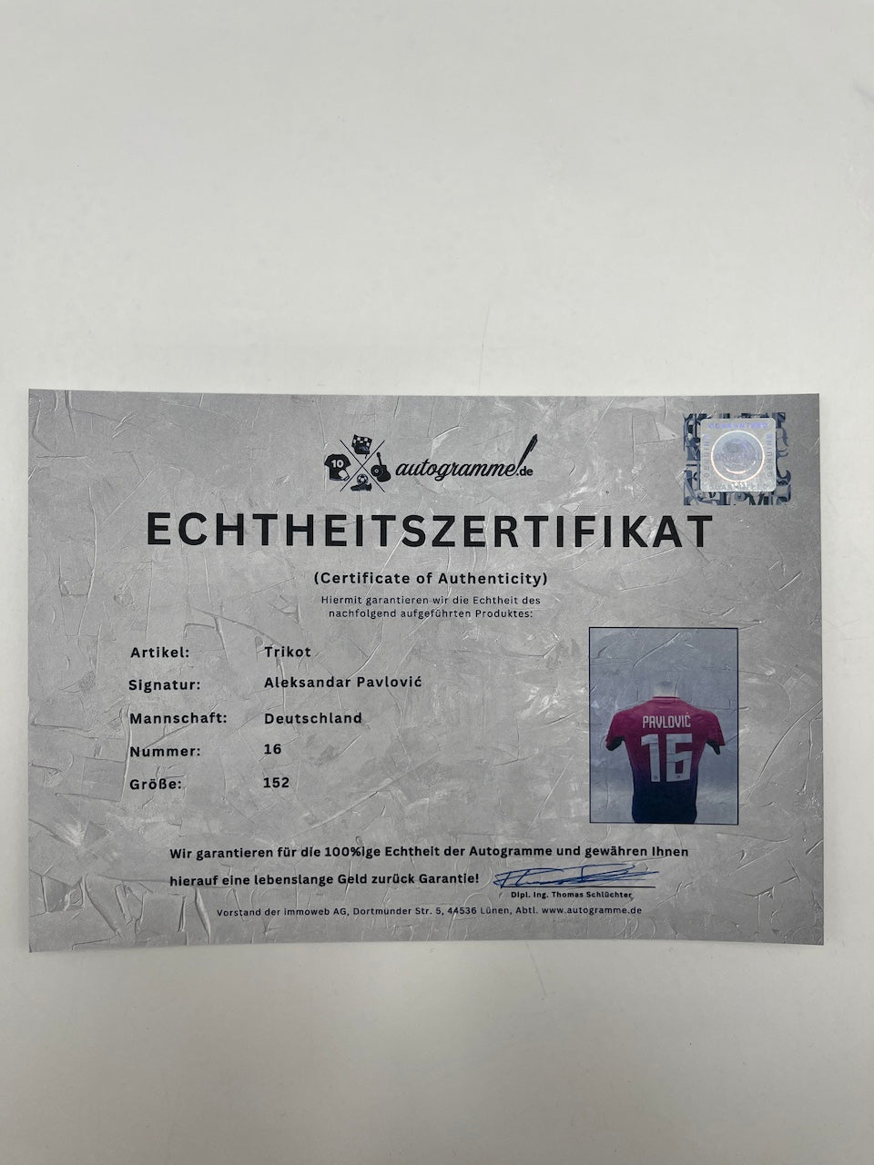 DFB jersey Aleksandar Pavlovic signed Adidas COA Germany Autograph 152