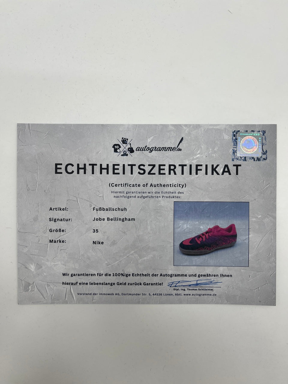 Fußballschuh Jobe Bellingham signiert Autogramm Bundesliga Nike 35