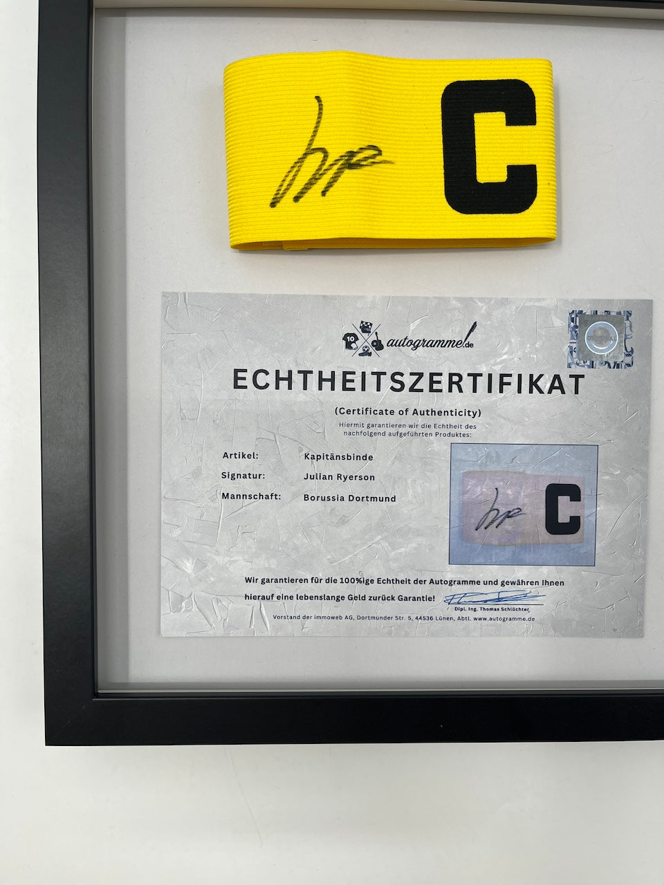 Captain's armband signed by Julian Ryerson as part of the Borussia Dortmund COA