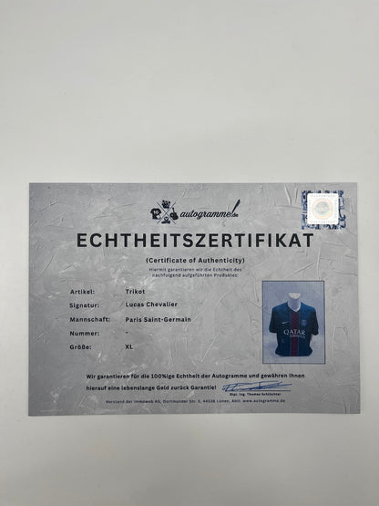 PSG jersey signed by Lucas Chevalier, Nike COA XL