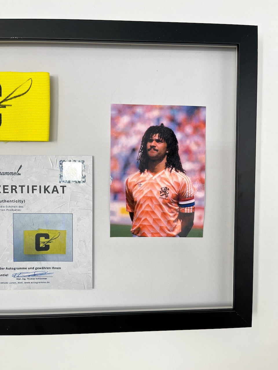 Kapitänsbinde Ruud Gullit signiert im Rahmen Niederlande COA