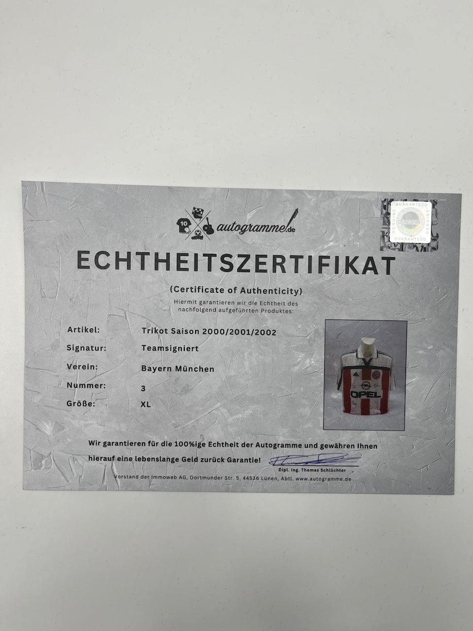 Bayern Munich jersey 2000/2001/2002, team signed, autographed, Adidas, XL