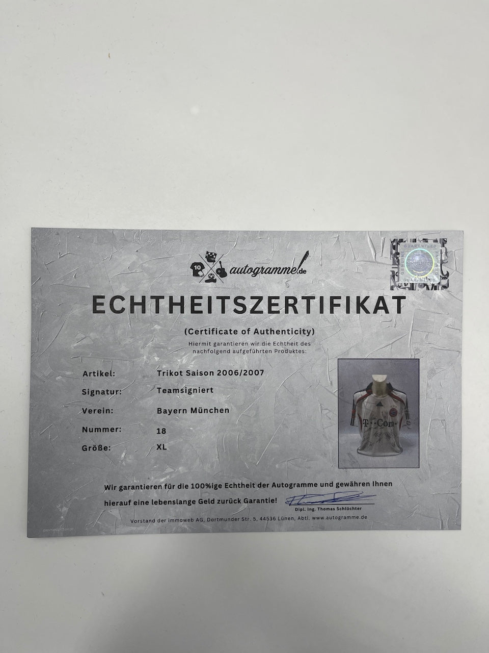 Bayern Munich jersey 2006/2007, team signed, autographed, Adidas COA XL