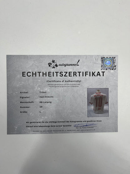 RB Leipzig jersey signed by Xavi Simons, autographed by Puma COA L
