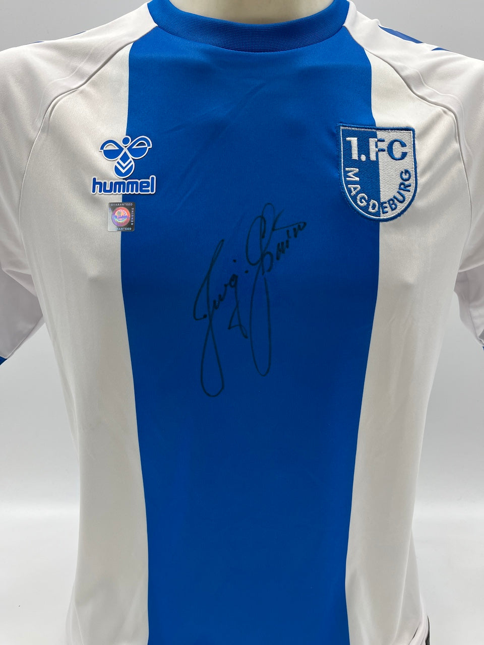 FC Magdeburg jersey signed by Jürgen Sparwasser, autographed by Hummel L