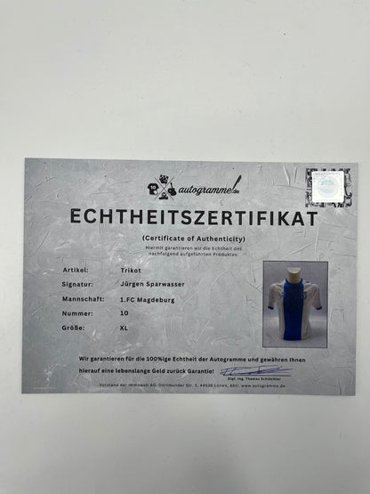 FC Magdeburg jersey signed by Jürgen Sparwasser, autographed by Hummel L