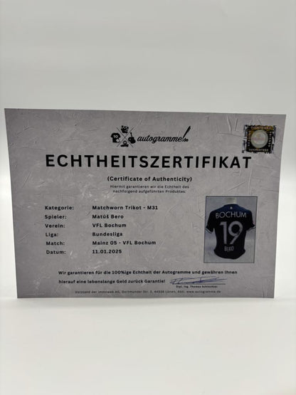 Matchworn VfL Bochum Worn & Signed by Matus Bero Mainz-Bochum