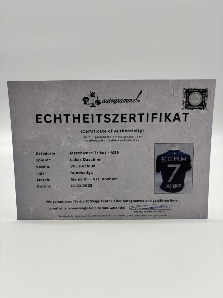 Matchworn VfL Bochum Trikot getragen & signiert von Lukas Daschner Mainz-Bochum