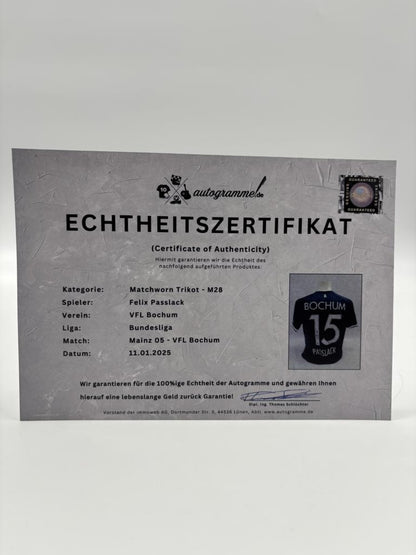 Matchworn VfL Bochum Worn & Signed by Felix Passlack Mainz-Bochum