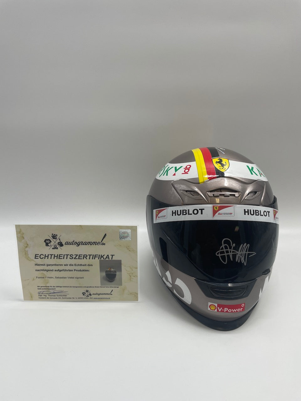 Sebastian Vettel Formel 1 Helm Autogramm und Echtheitszertifikat 1:1