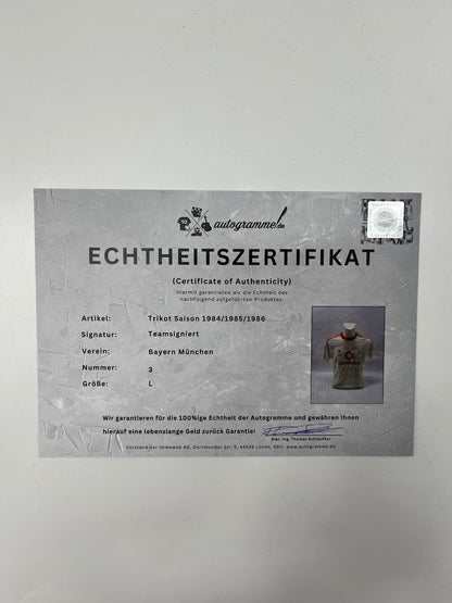 Bayern Munich jersey 1984/1985/1986, team signed, autographed, Adidas size L