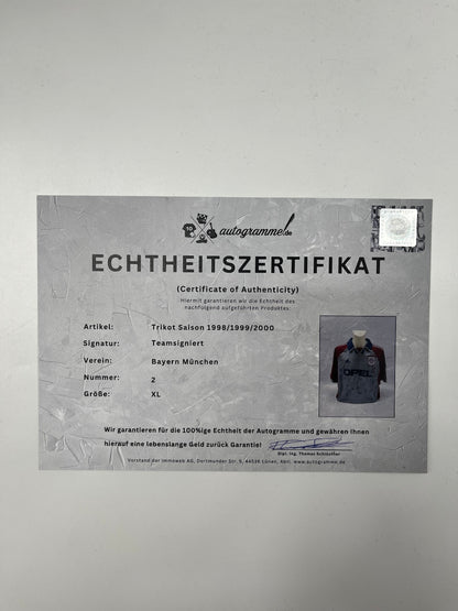Bayern Munich jersey 1998/1999/2000, team signed, autographed, Adidas, XL