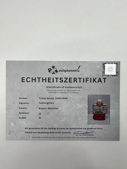 Bayern Munich jersey 1998/1999, team signed, autographed, Adidas XL