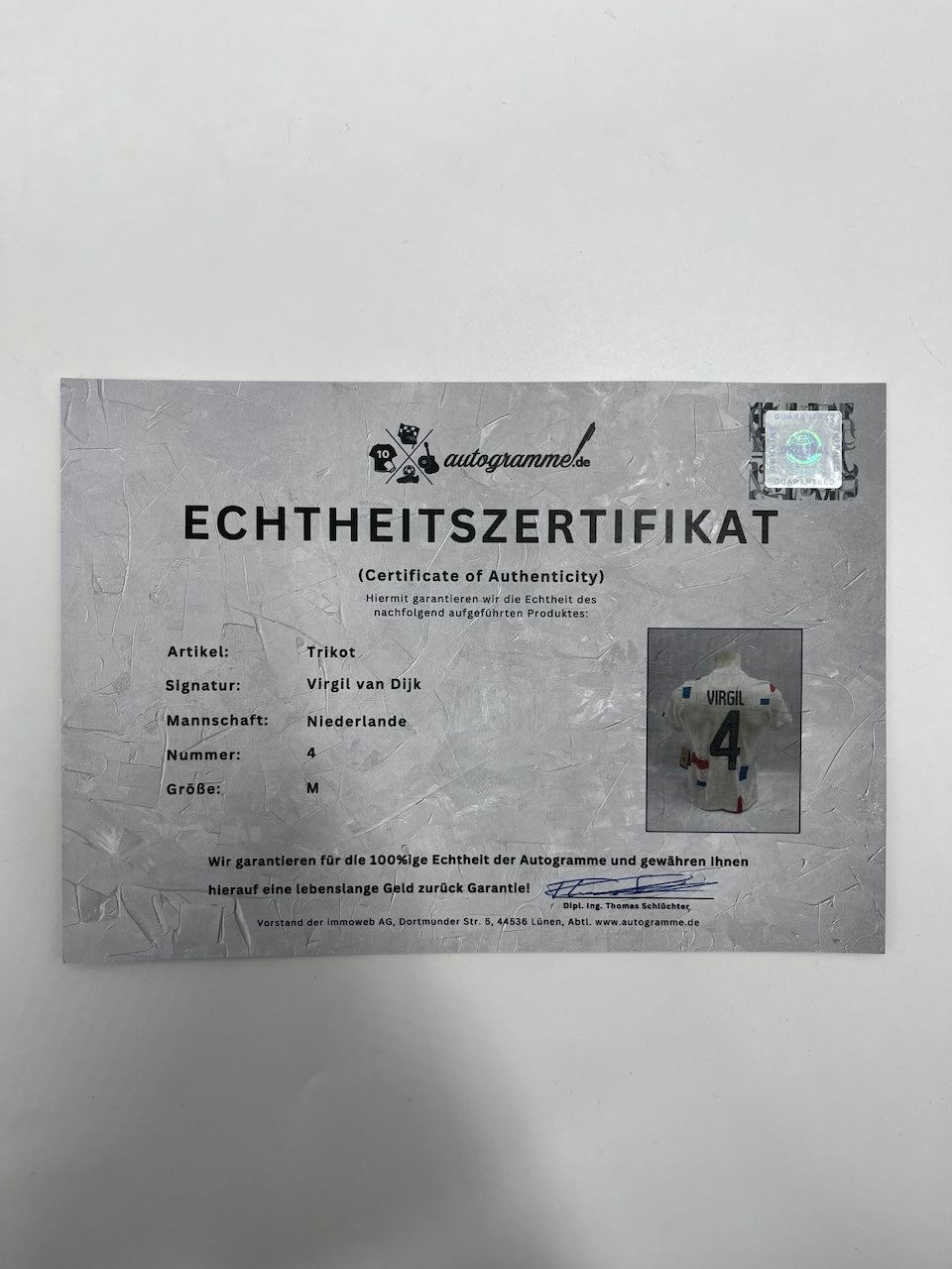 Netherlands women's jersey signed by Virgil van Dijk, autographed Holland M