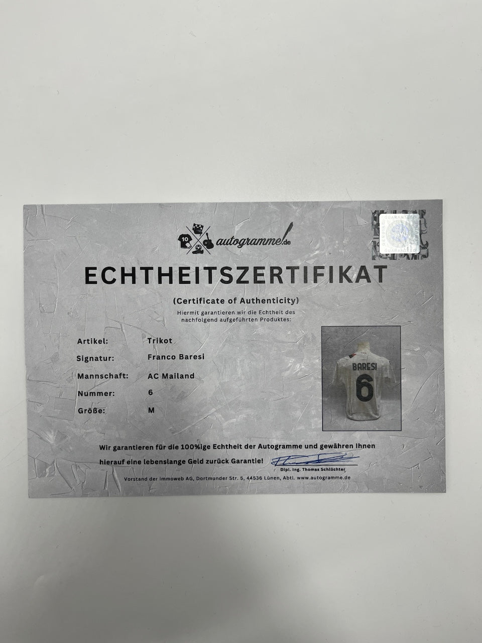 AC Milan Authentic Jersey Franco Baresi Signed Autograph Puma COA M