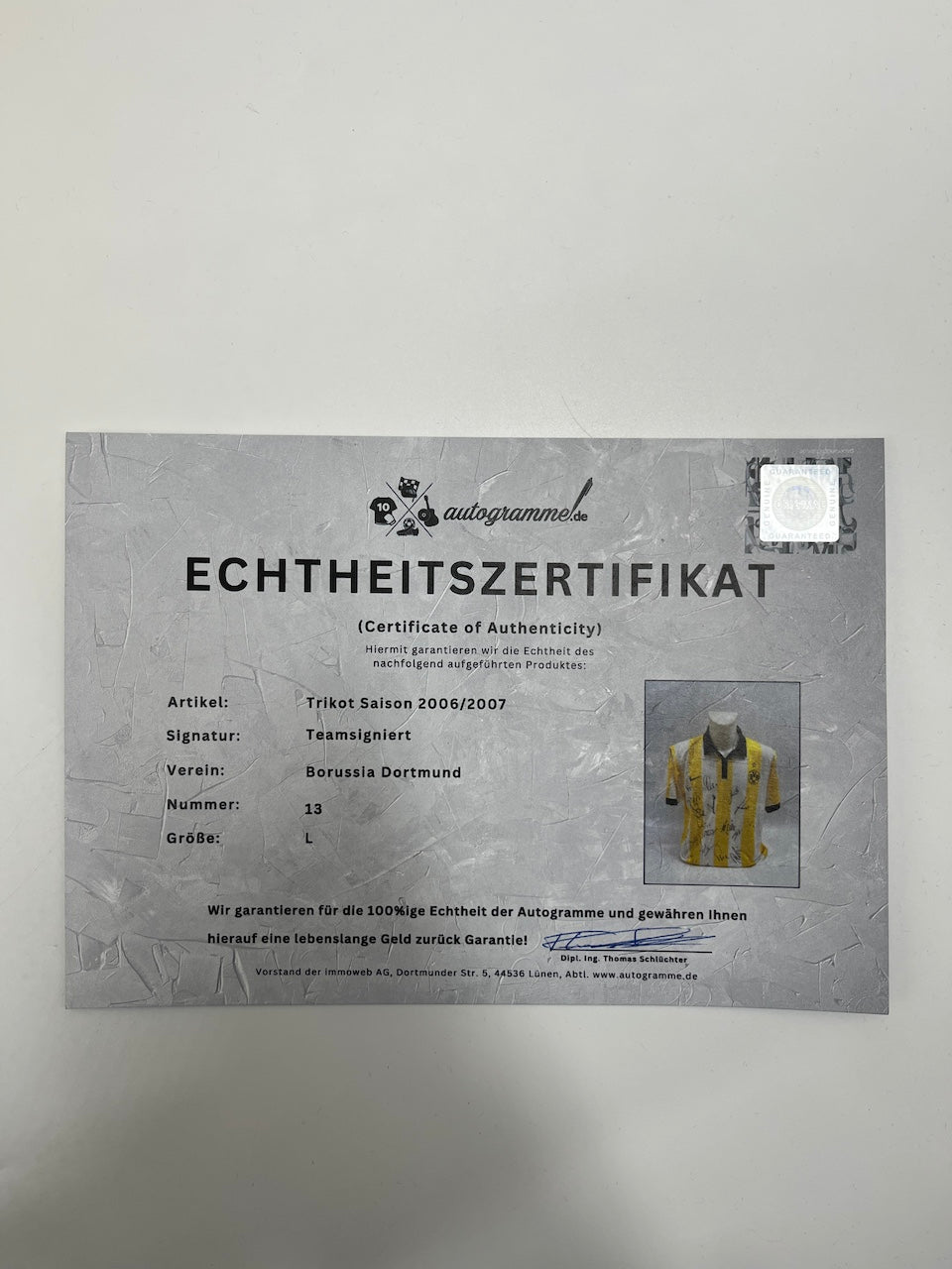 BVB jersey 2006/2007 team signed Borussia Dortmund COA Nike L