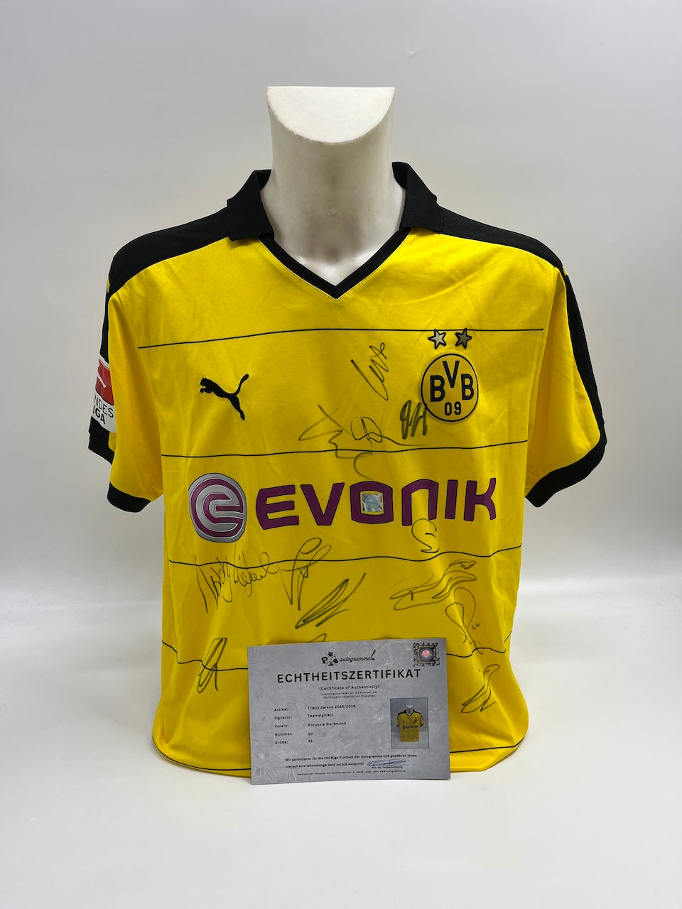 BVB Authentic jersey 2015/2016 team signed Borussia Dortmund COA Puma XL